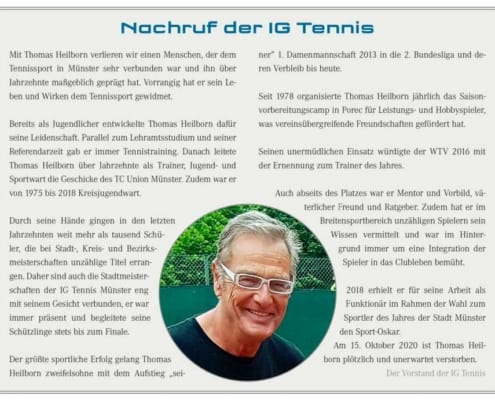 Nachruf der IG Tennis zu Thomas Heilborn